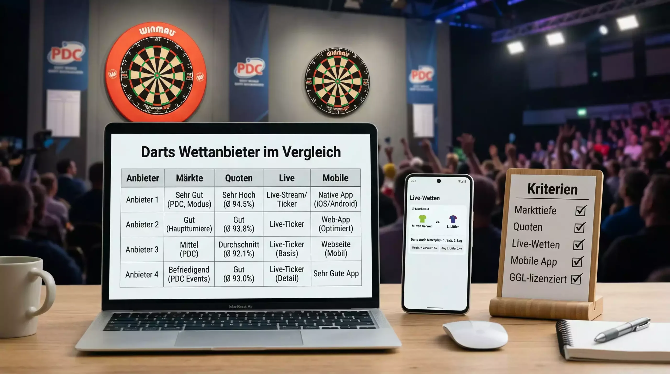Darts Wettanbieter im Vergleich – Märkte, Quoten und Mobile